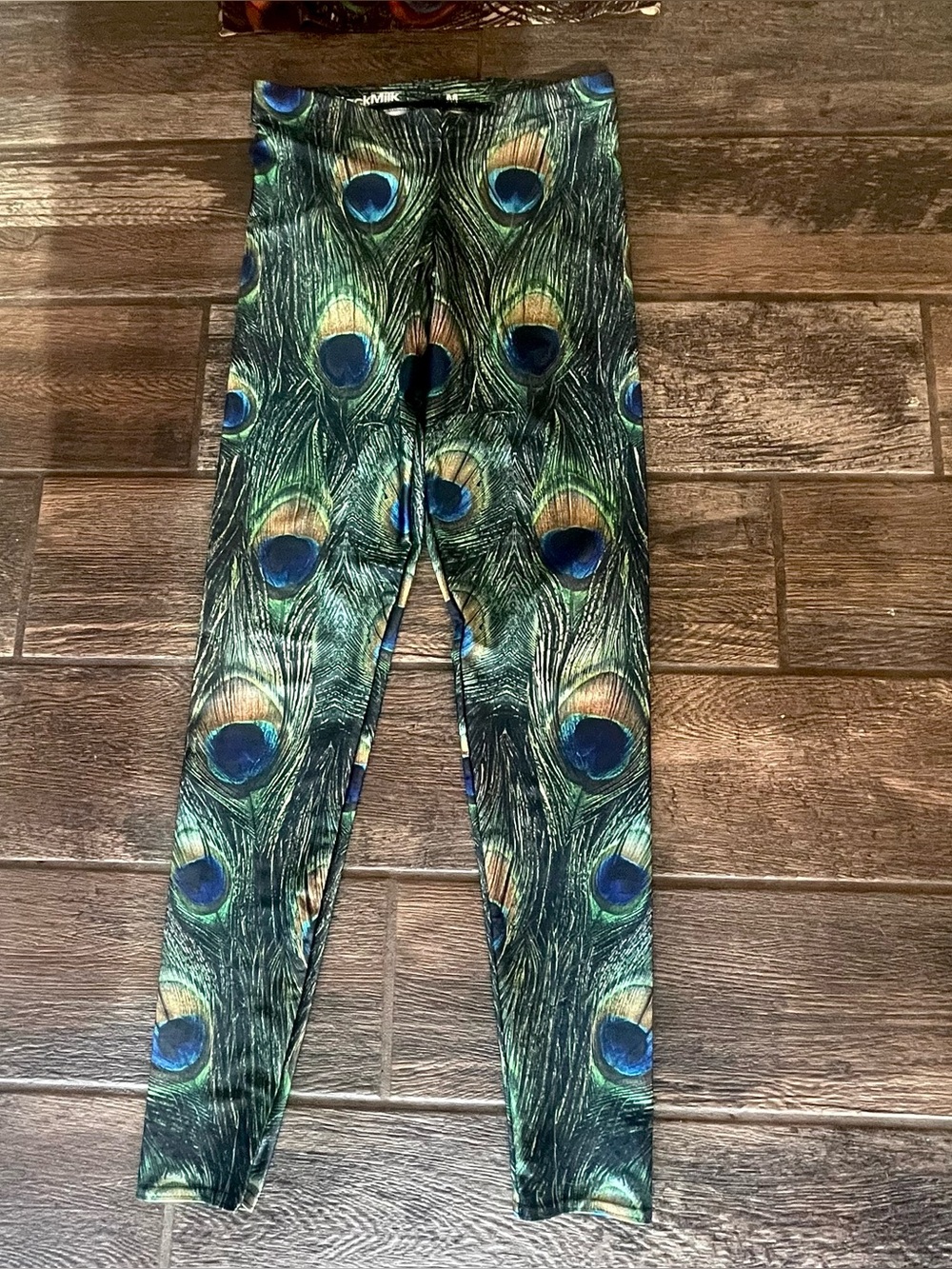BlackMilk peacock feather print leggings M & rhinestone tank top M